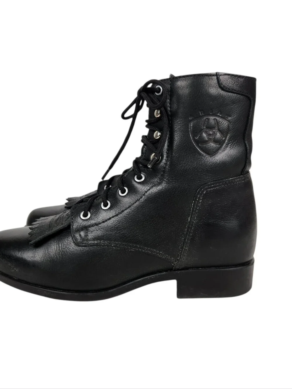 Ariat Heritage Lacer Black Leather Kiltie Lace Up Weatern Boots Womens Size 6.5M